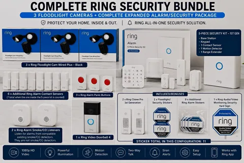 Ring Alarm 5-Piece Kit 1st Gen + Floodlight Cam Wired Plus 1080p Wi-Fi