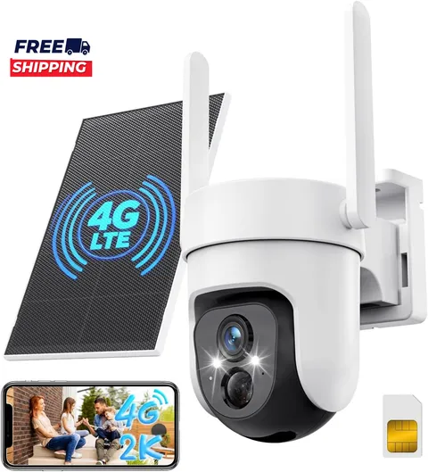 4G LTE Solar Wireless Outdoor Security Camera with 360° PTZ | 9000Mah Battery 2K