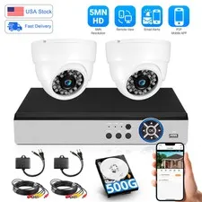KERUI H.265+ 6-in-1 8CH DVR Recorder with 5MP 2Pcs Dome Outdoor Camera