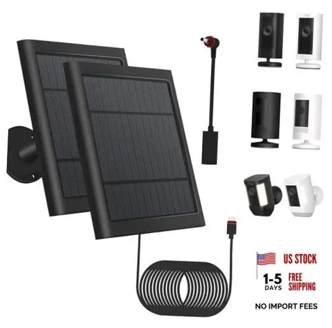 2 Pack - Solar Panel for Ring Security Camera Spotlight Cam Black Dark