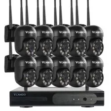 10CH CCTV Surveillance 5MP Wireless Home Security Camera System Black PTZ Dome 