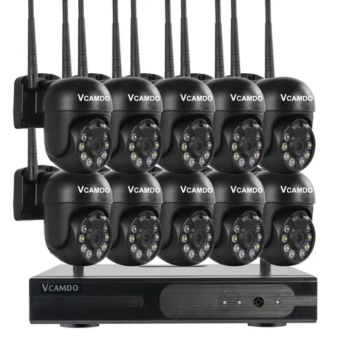 10CH CCTV Surveillance 5MP Wireless Home Security Camera System Black PTZ Dome 