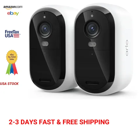 Wireless Outdoor Security Cameras 2K Battery Arlo Essential 3rd Gen White Night