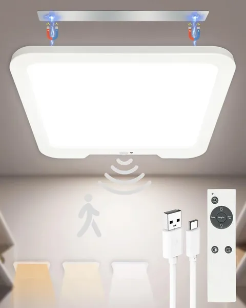 Rechargeable Motion Sensor Ceiling Light with Square-1 Pack, Pack 