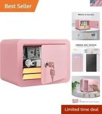 0.23 Cubic Small Safe Box for Home, Mini Safes for Kids, Pink Safe with Key, ...