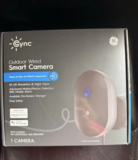 GE Cync Outdoor Smart Wired Camera Home Security, Black