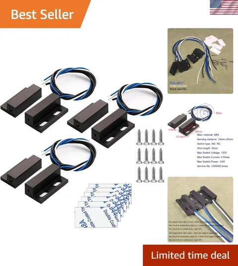 Compact Black Magnetic Switches for Door Sensors – 3 Sets With Easy Installation