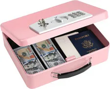 Pink Safe Box with Digital Keypad Lock, Lock Box with Code for Personal Items, M