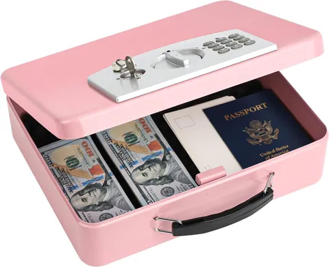 Pink Safe Box with Digital Keypad Lock, Lock Box with Code for Personal Items, M