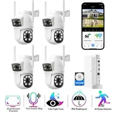 360° PTZ Wireless CCTV System 2-Way Audio IP Camera 10CH NVR Wifi Security 2-Len