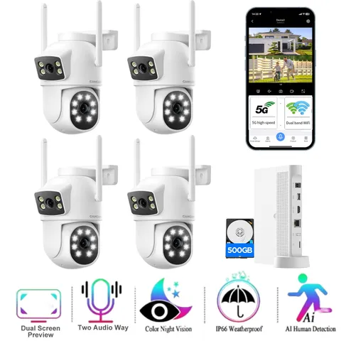 360° PTZ Wireless CCTV System 2-Way Audio IP Camera 10CH NVR Wifi Security 2-Len