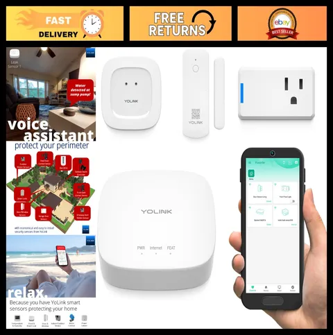 Smart Home Starter Kit - 1/4 Mile Range Security System, Hub, Door & Leak Sensor