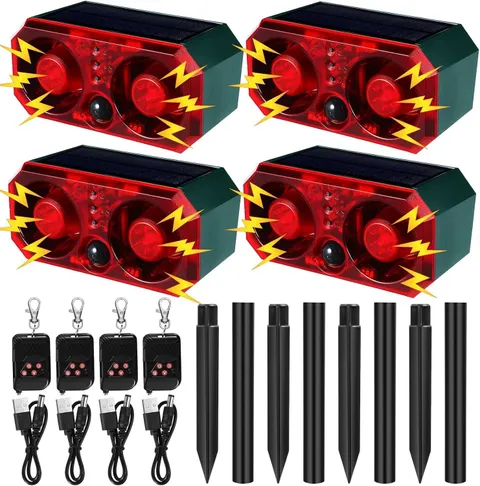 4 Pcs Solar Outdoor Motion Sensor Alarm with Stake Animal Deterrent Dog Barking