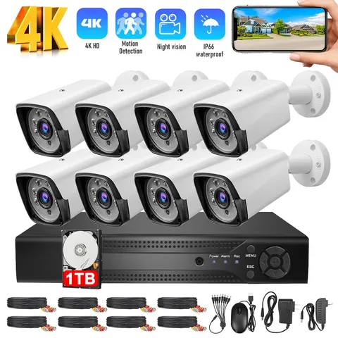 4K 5MP Lite 8CH DVR Security Camera System Kit 1080P Outdoor with Hard Drive 1TB