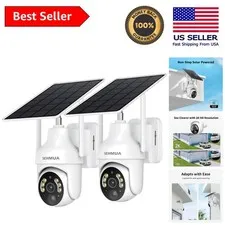 2K Solar Wireless Security Cameras, 360° Pan/Tilt View, 2-Pack with Night Vision
