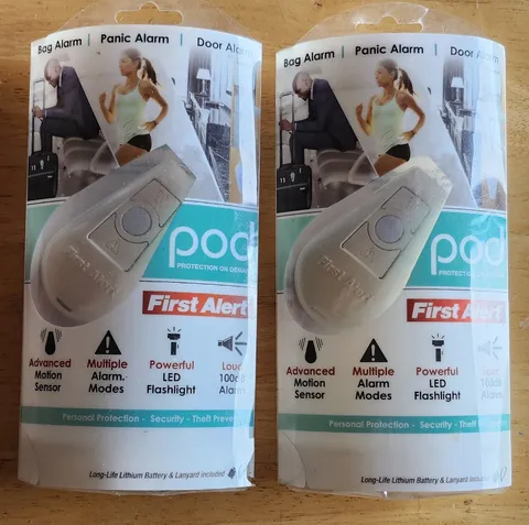 "2" POD First Alert Personal Security Alarm with Flashlight-Panic & Door Alarm.