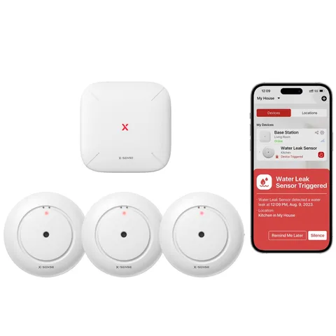 Smart Wi-Fi Water Leak Detector Alarm, 1700ft Range, 3 Sensors & Base Station