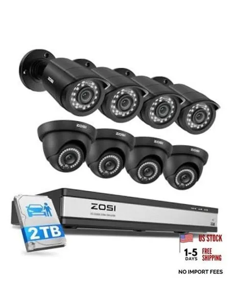 16CH Home Security Camera System, 8pcs 1080p Outdoor Wired-16CH+8Cam+2TB