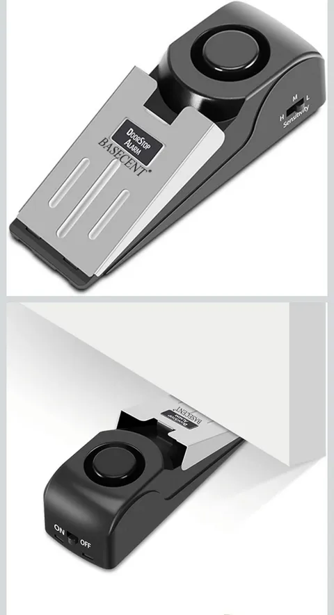 Basecent Door Stopper Alarm 120dB Black Silver Battery Powered Security