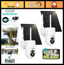 4G LTE Wireless Outdoor Security Cameras 2-Pack, Solar Powered, 2K, Color Night