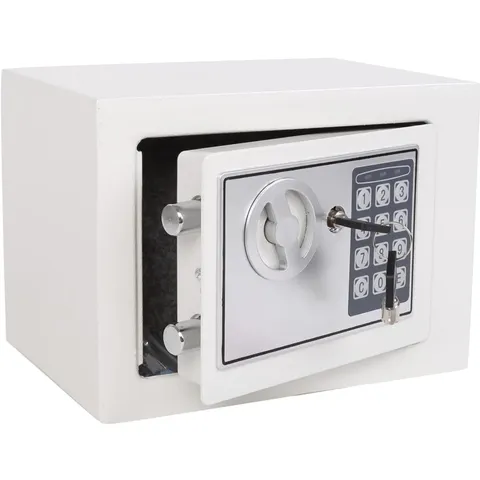 Small Steel Security Safe Box with Keypad,Key;0.23 Cu Ft, White | Electronic ...