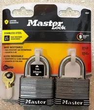 LOT of 4 -  MasterLock Outdoor Padlock with Key, 2 in. Wide, 2 Pack