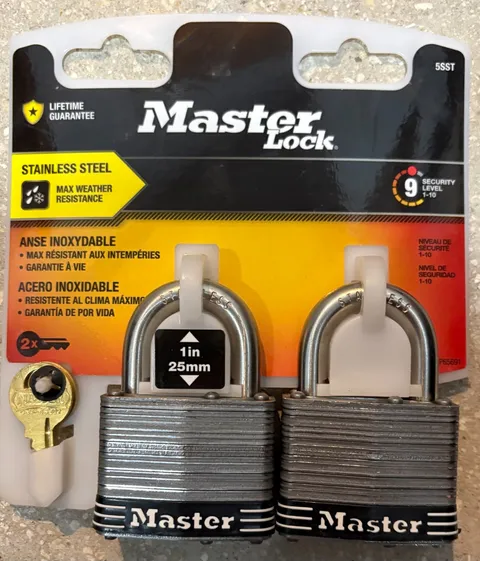 LOT of 4 -  MasterLock Outdoor Padlock with Key, 2 in. Wide, 2 Pack