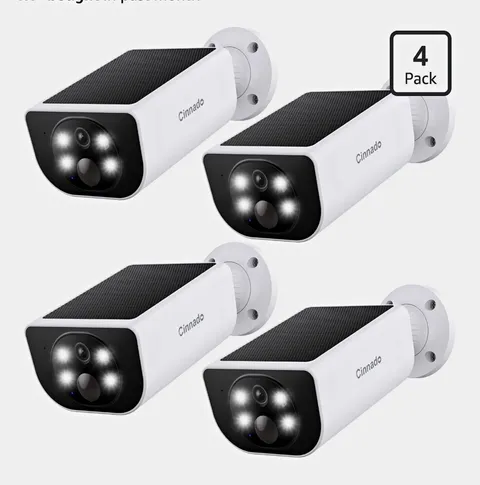 Cinnado S1 4-Pack 2K/3MP Wire-Free Solar Outdoor Wi-Fi IP65 Alexa Cams