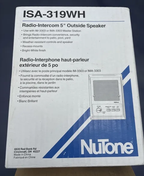 NuTone IS-319WH 5" Recessed Patio Speaker, Use w/ IM-3003 Radio-Intercom System