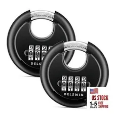  4-Digit Disc Combination Lock Outdoor - Heavy Duty Combination Black 2Pcs
