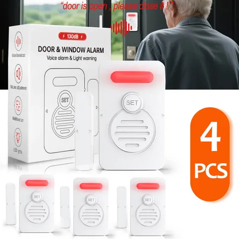 Voice Door Alarm Wireless Doorbell Magnetic 3-Level Volume Speaks Aloud 90 dB ×4