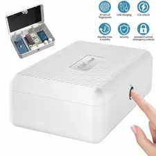Portable Safe Box Jewelry Cash Box with Biometric Fingerprint Lock & Pass Code