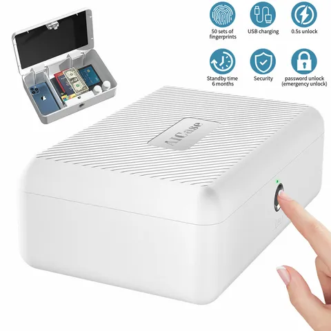 Portable Safe Box Jewelry Cash Box with Biometric Fingerprint Lock & Pass Code