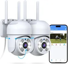 Outdoor Wi-Fi Security Cameras 3MP PTZ Pan Tilt Wireless Camera  2-Pack