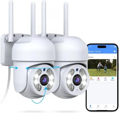 Outdoor Wi-Fi Security Cameras 3MP PTZ Pan Tilt Wireless Camera  2-Pack