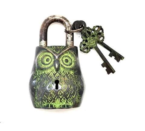 Handmade Vintage Style Rare Owl Design Functional Brass Padlock With 2 Keys