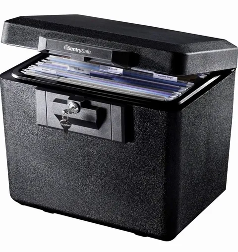 SentrySafe Black Fireproof Document Box with Key Lock Safe Secures Files Docs