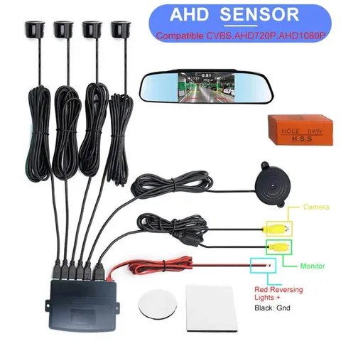 Factory CVBS AHD Video Parking Sensor 4-Probe Car Reverse Radar Buzzer Monitor A