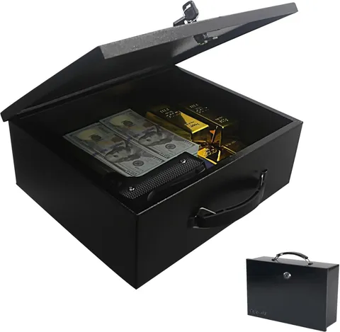 Fireproof Steel Security Safe Box 0.38 Cu Ft Black Portable with Carrying Handle