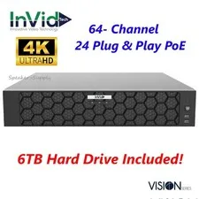 InVid VN4A-64X24/6TB 64 Channel 24 PoE NVR 6TB HDD 4K 384/200 Mbps 4 HD Bays