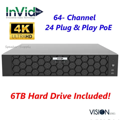 InVid VN4A-64X24/6TB 64 Channel 24 PoE NVR 6TB HDD 4K 384/200 Mbps 4 HD Bays