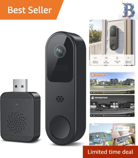 Wireless Smart Doorbell Camera with Night Vision - Compatible with Alexa