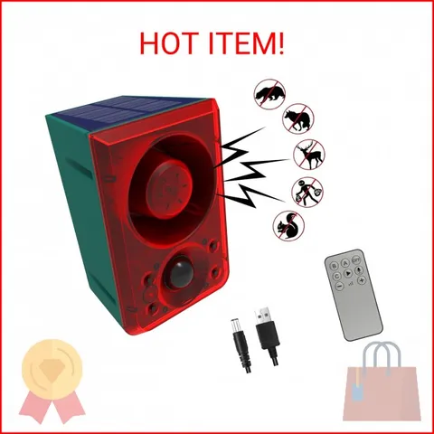 QXMH Solar Outdoor Motion Sensor Alarm - Dog Barking&Gunshot Sound 130db Motion