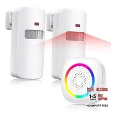 Wireless Motion Sensor Door Chime, Fast Detection 2 Sensors + 1 Receiver White
