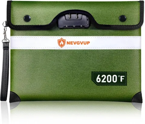 6200°F Fireproof Money Bag with Lock, Upgraded Fireproof Bag W. Zipper/Reflectiv