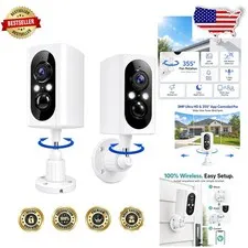 Wireless Outdoor Security Cameras 2K, 355° Pan, Dual Storage, Color Night Vision