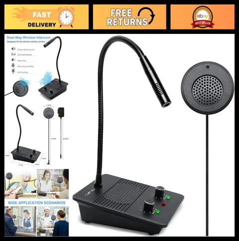 Dual Way Window Intercom System - Anti-Interference Microphone for Business, Off