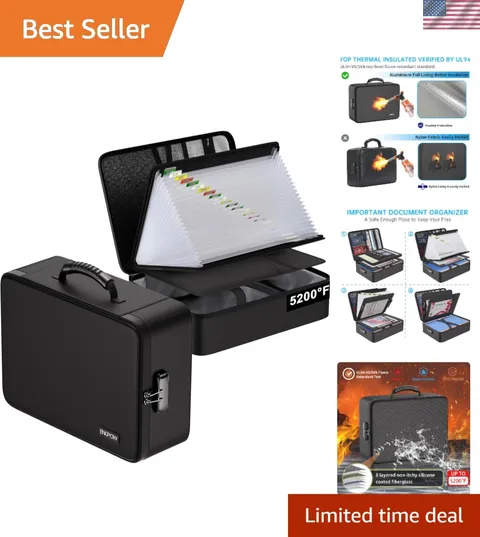 Fireproof Document Box with Lock,5200℉ Soft Case Fireproof Box with 25 Pocket...