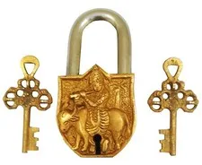 Handmade Vintage Style Rare Unique SriKrishna Brass Padlock With Keys