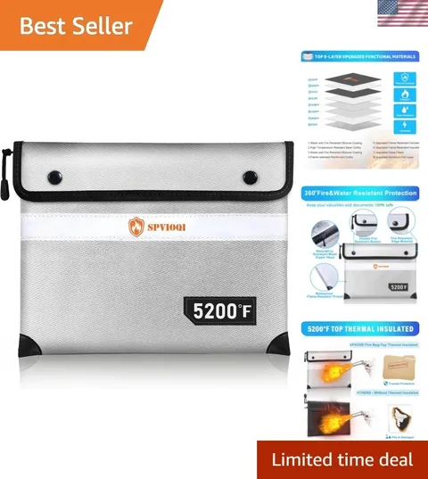 Fireproof Document Bag 5200°F - Waterproof & Fire Safe for Valuables 14.2"x11"